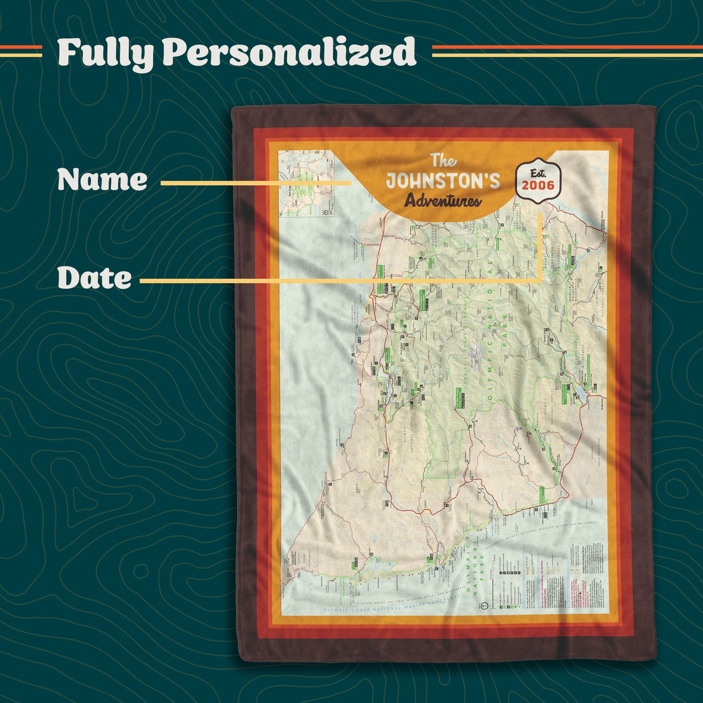 Personalized Olympic National Park Map Blanket