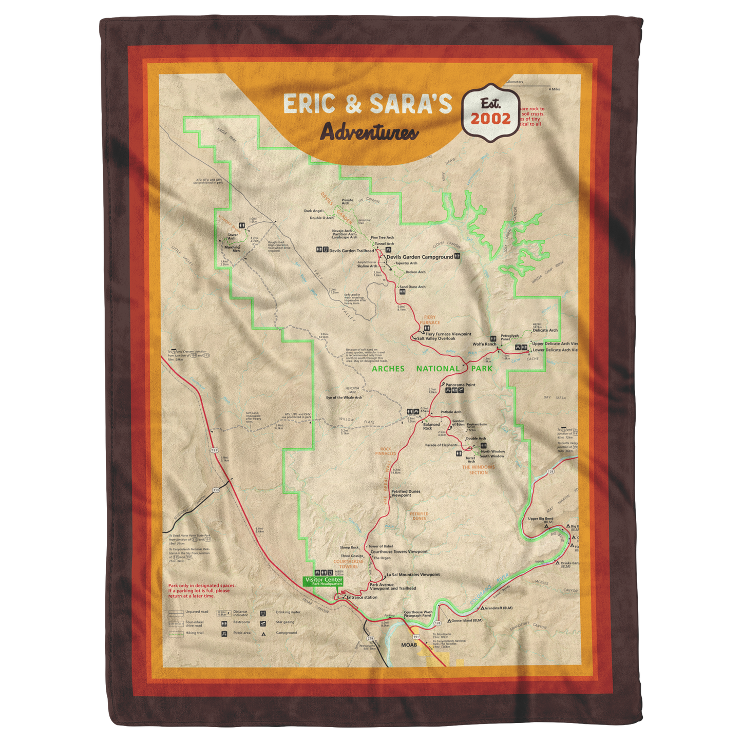 Personalized Arches National Park Map Blanket