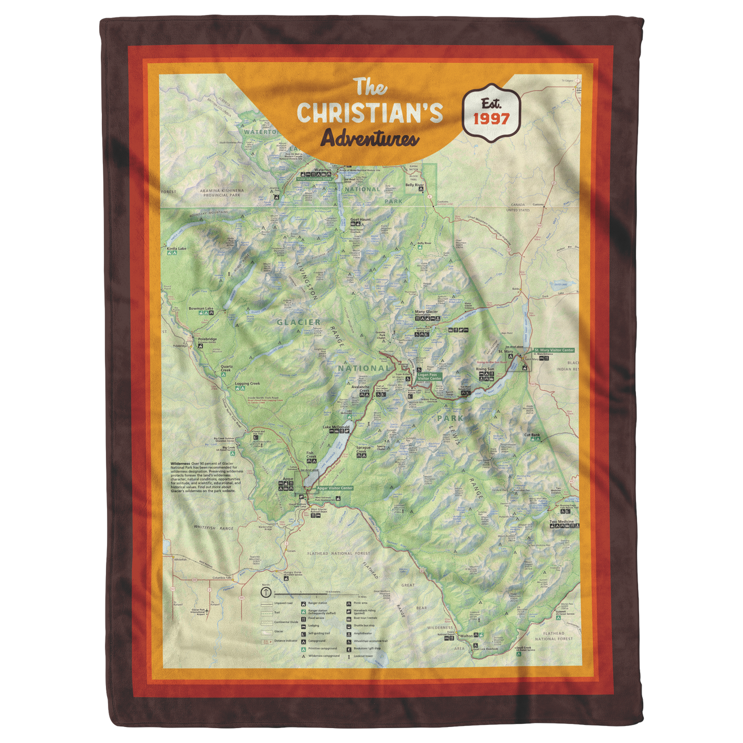 Personalized Glacier National Park Map Blanket
