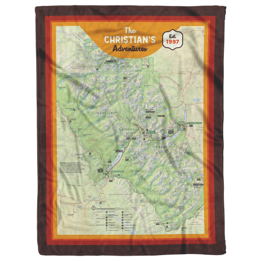 Personalized Glacier National Park Map Blanket