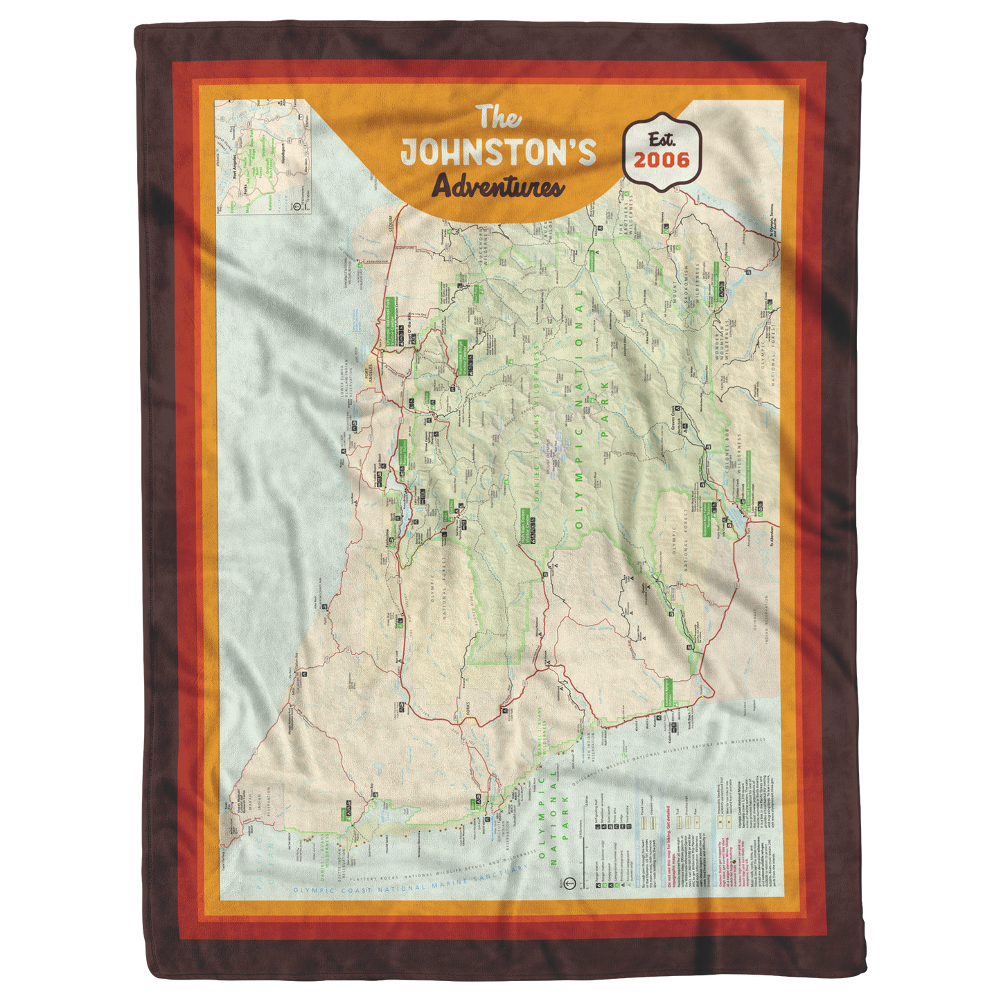 Personalized Olympic National Park Map Blanket