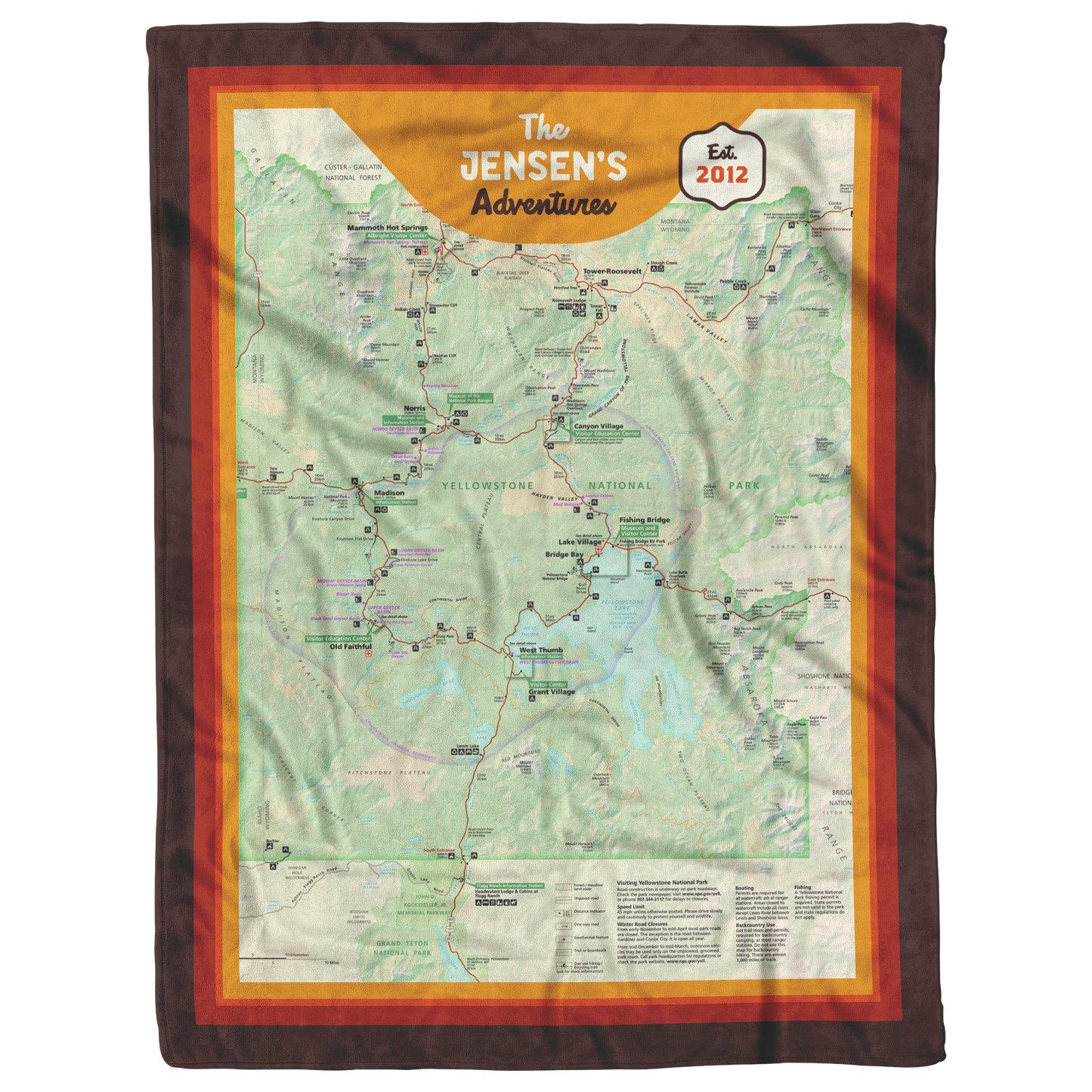 Personalized Yellowstone Map Blanket