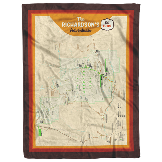 Personalized Zion National Park Map Blanket