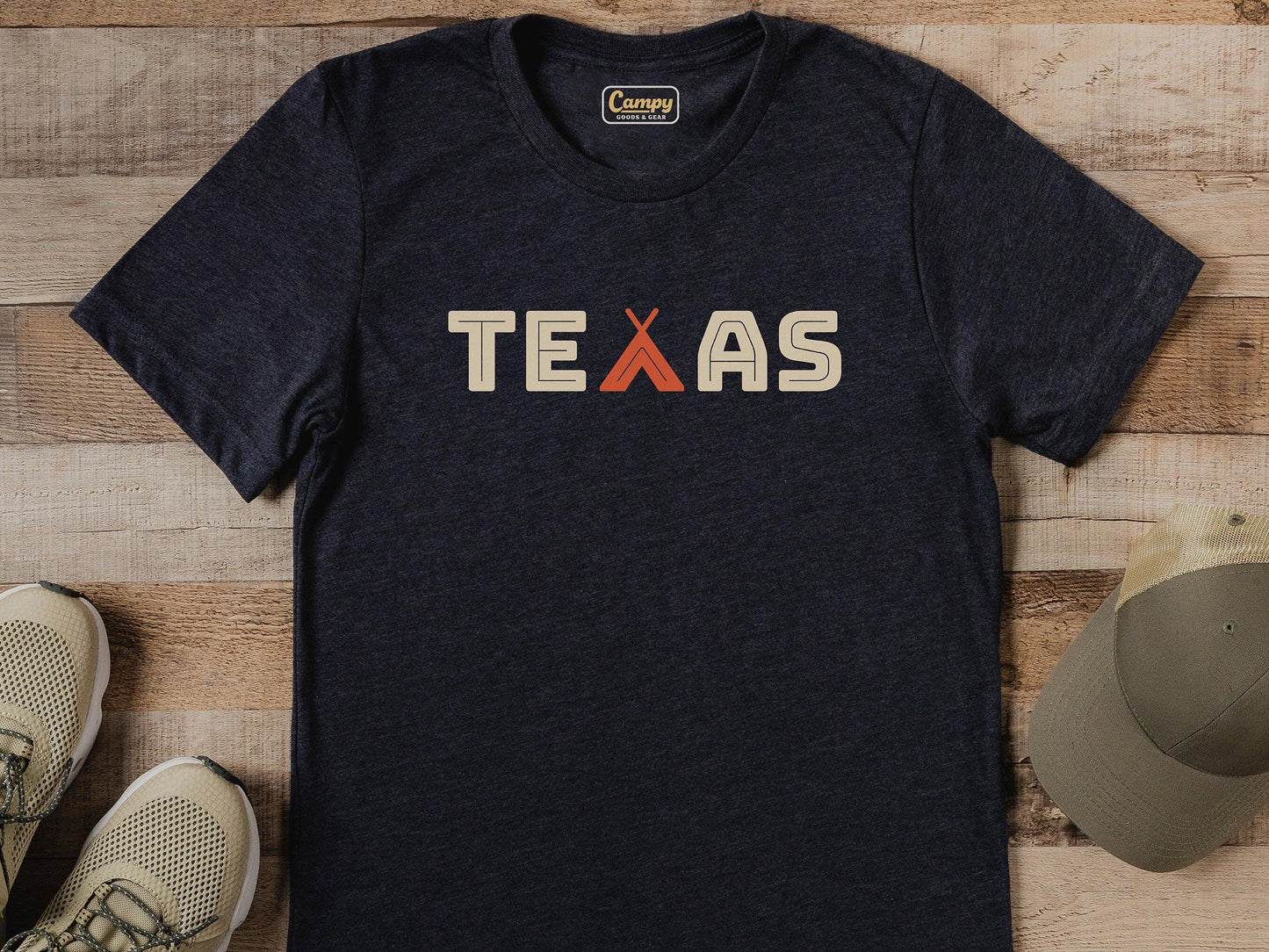 Texas Camping Adult Tee - Heather Midnight - Campy Goods and Gear