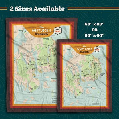 Personalized Acadia National Parks Map Blanket