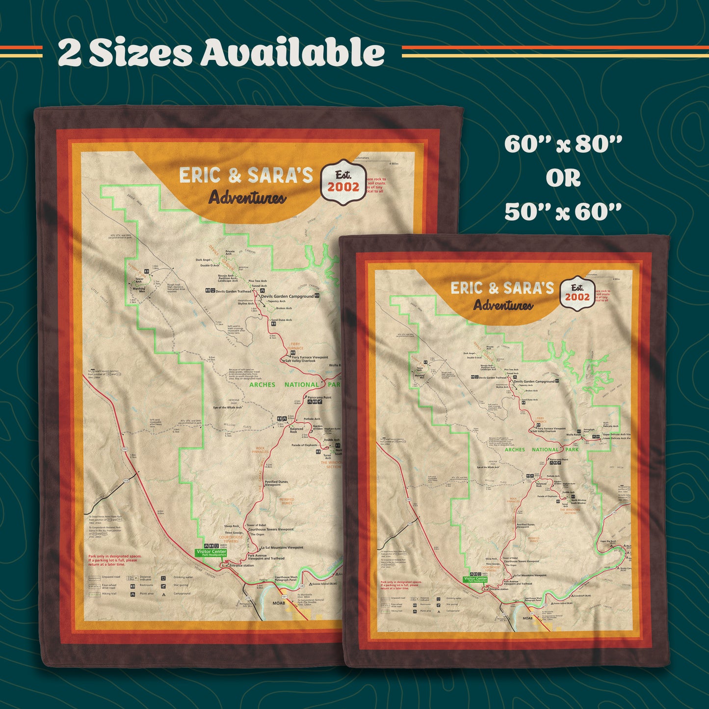 Personalized Arches National Park Map Blanket