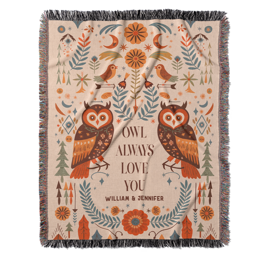 Personalized Owl Always Love You Woven Blanket