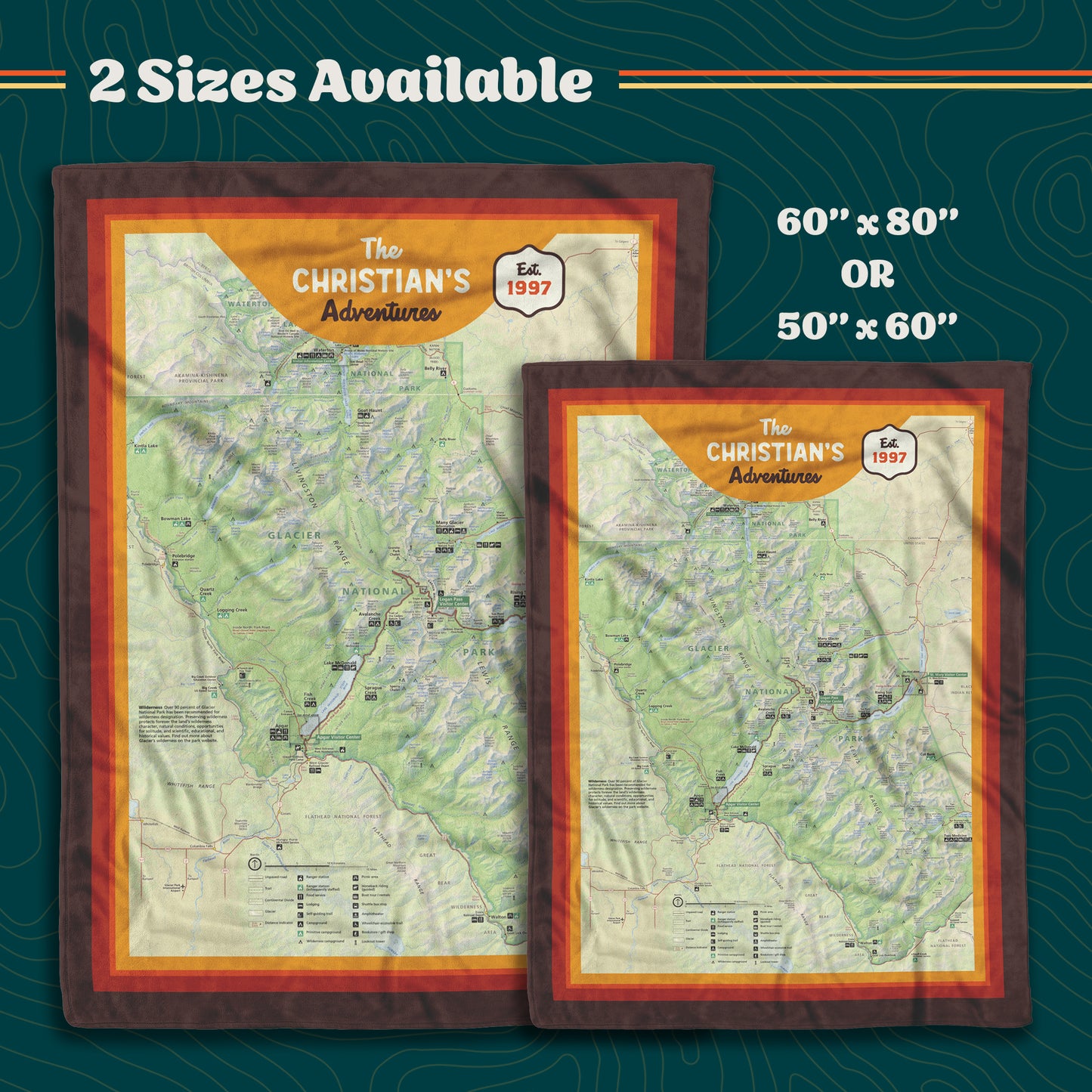 Personalized Glacier National Park Map Blanket