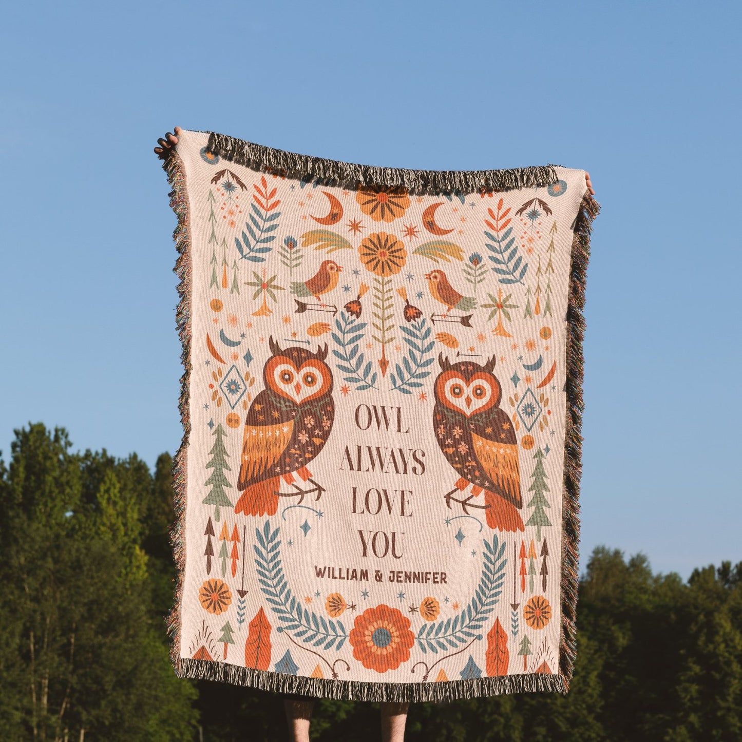 Personalized Owl Always Love You Woven Blanket