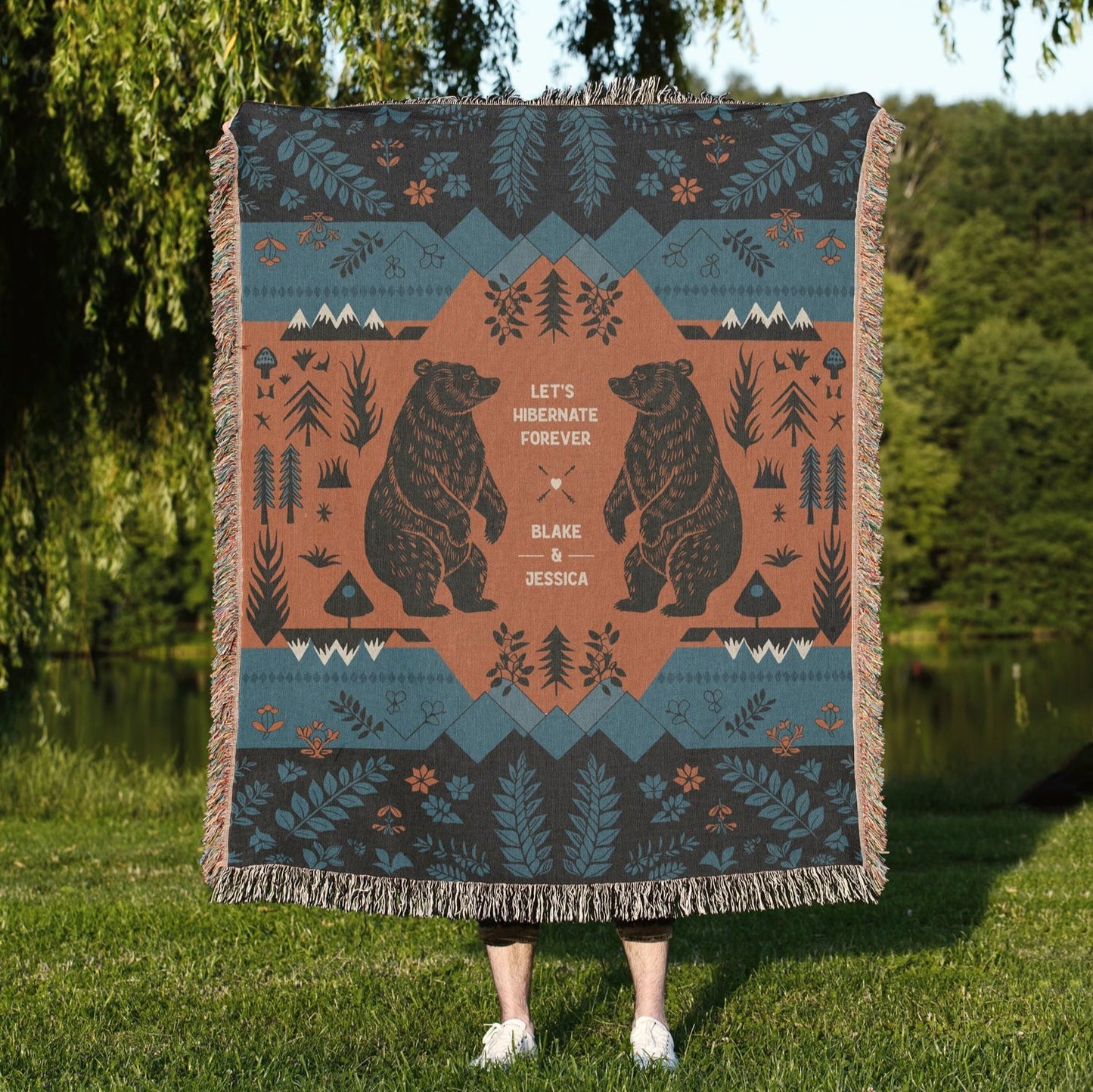 Personalized Let's Hibernate Forever Woven Blanket