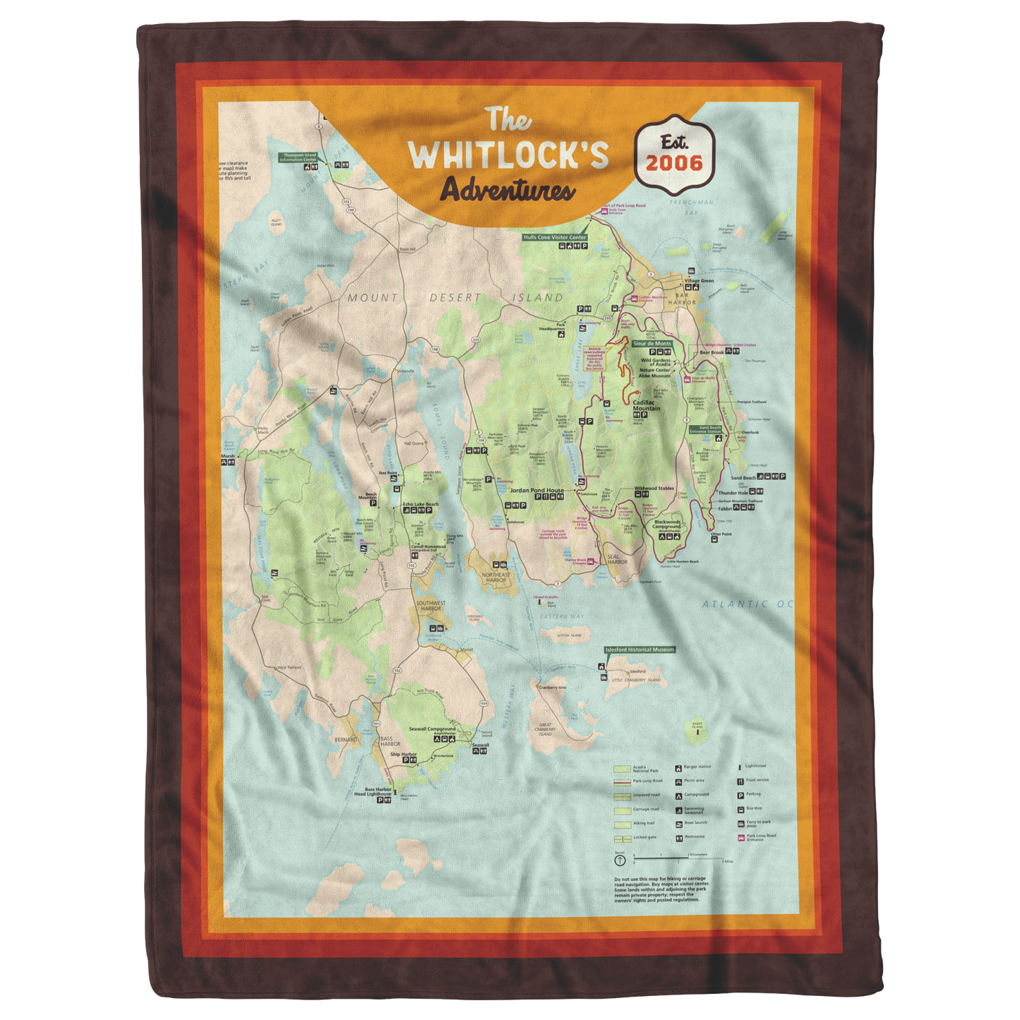 Personalized Acadia National Parks Map Blanket