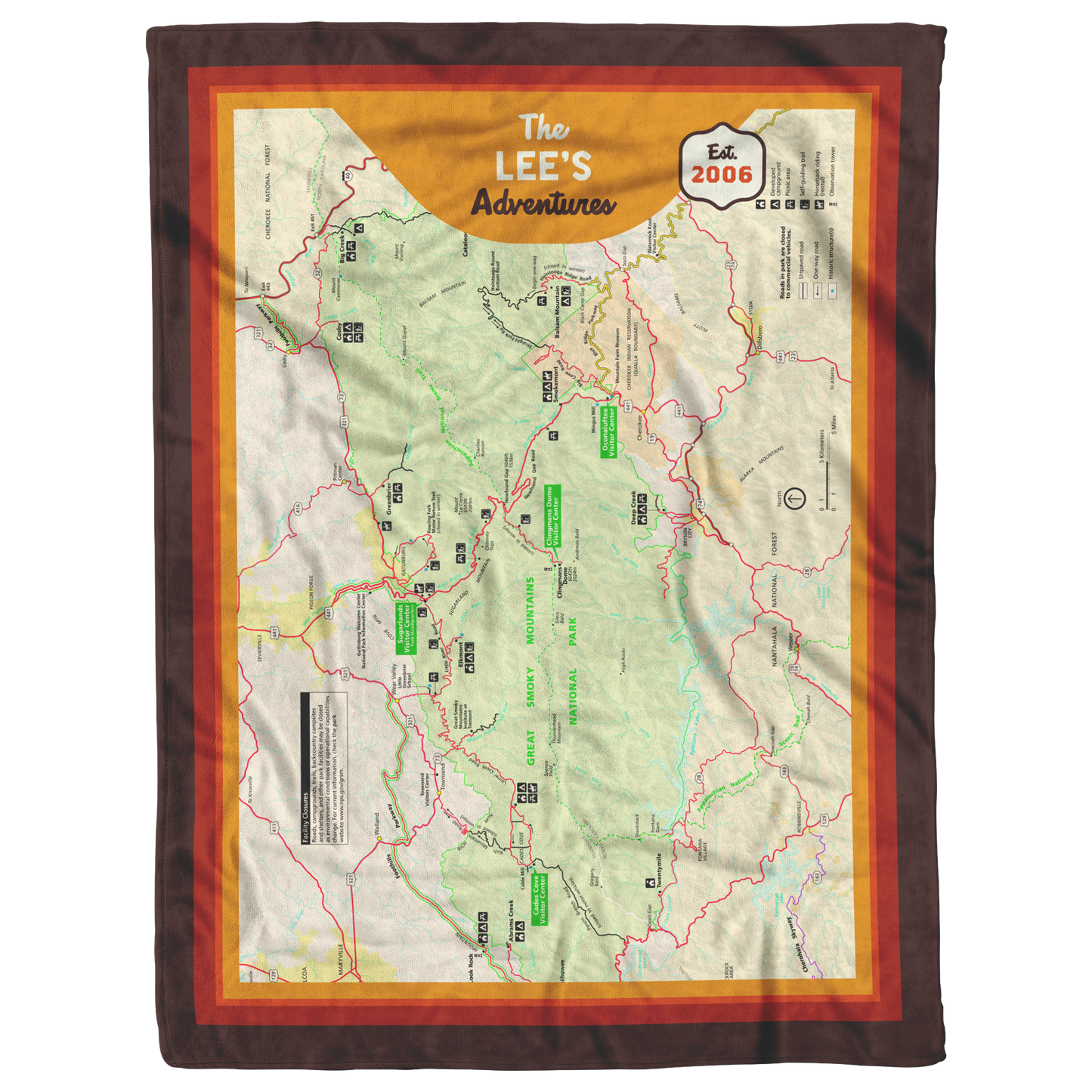 Personalized Great Smoky Mountains Map Blanket