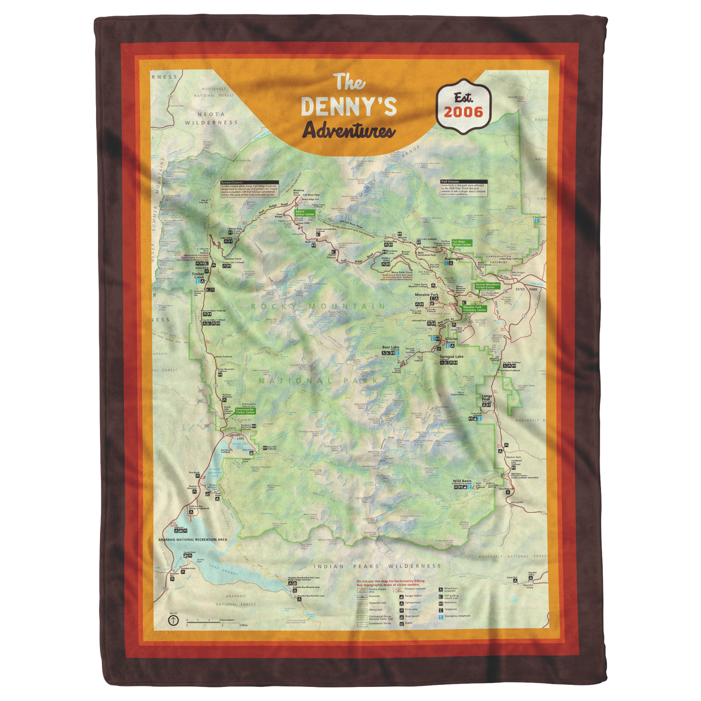 Personalized Rocky Mountain National Park Map Blanket