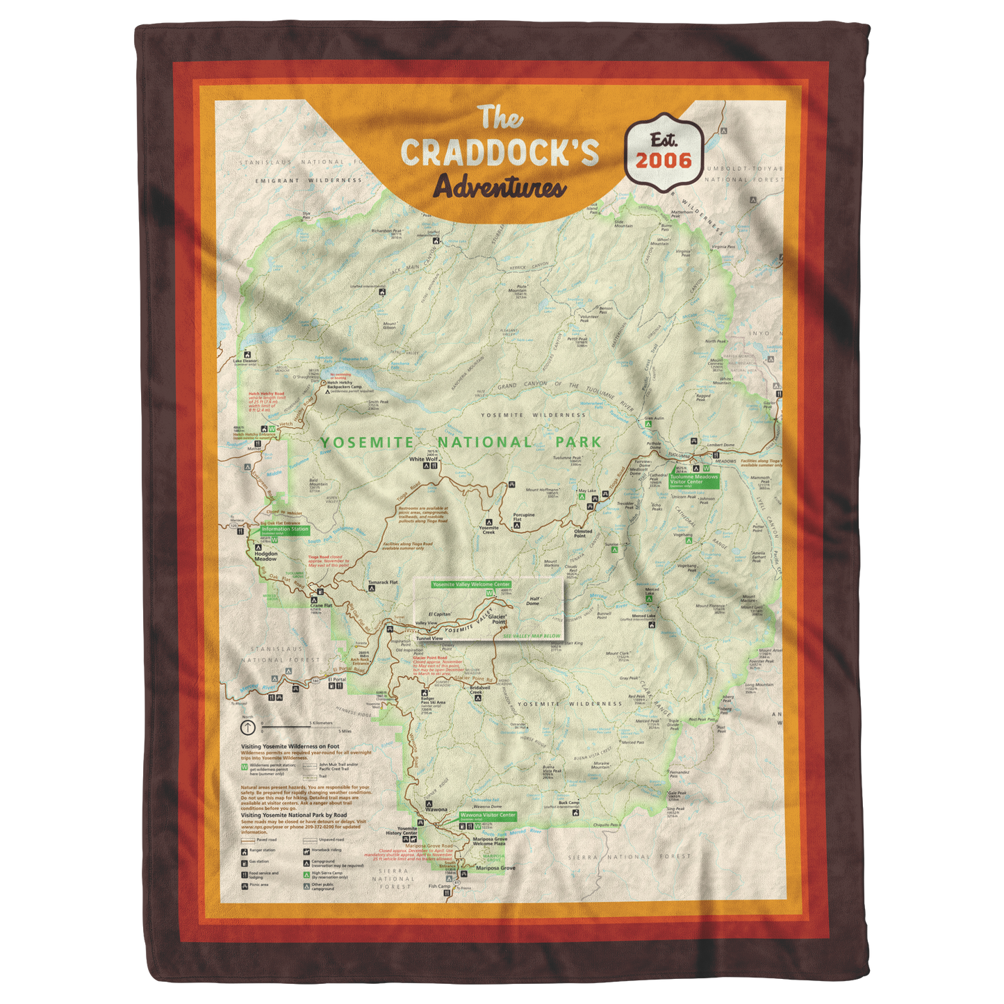 Personalized Yosemite National Park Map Blanket