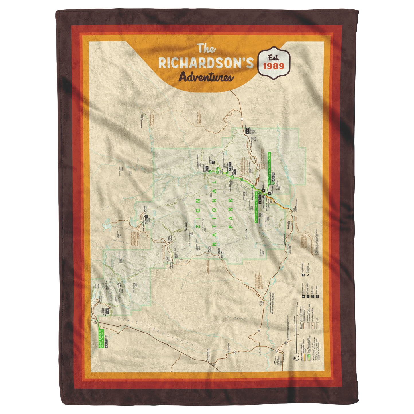 Personalized Zion National Park Map Blanket