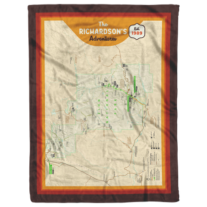 Personalized Zion National Park Map Blanket