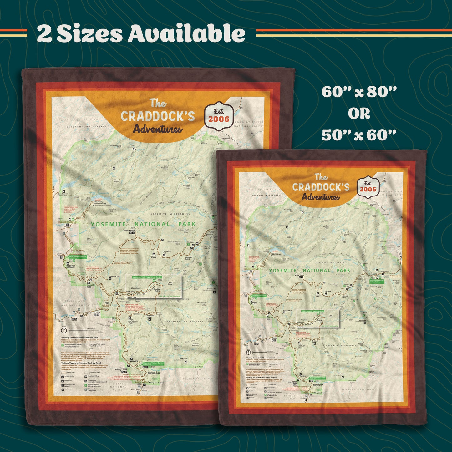 Personalized Yosemite National Park Map Blanket