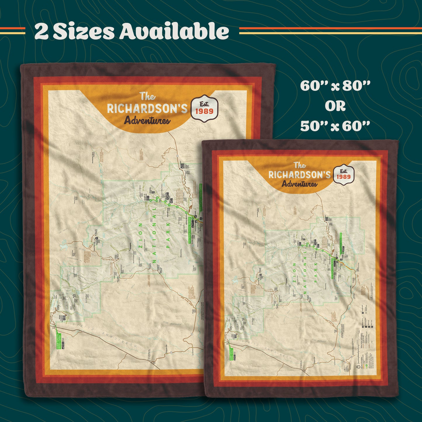 Personalized Zion National Park Map Blanket