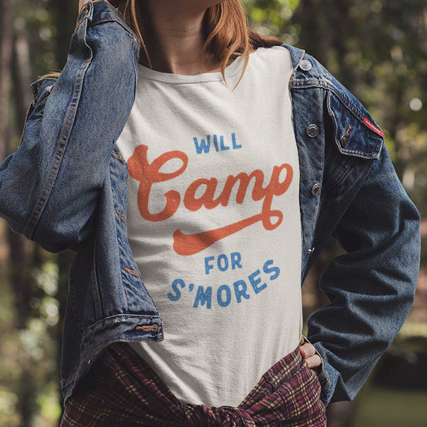 Will Camp For S'mores Adult Tee - Campy Goods and Gear