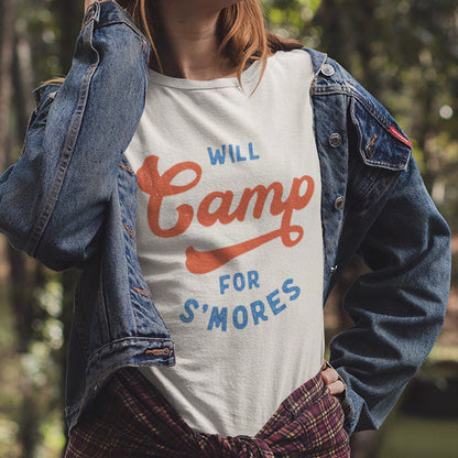 Will Camp For S'mores Adult Tee - Campy Goods and Gear