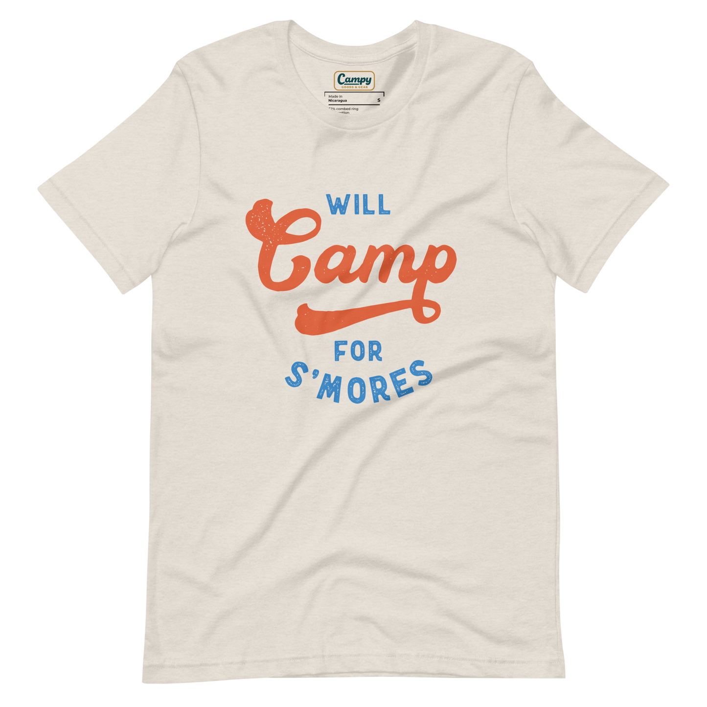 Will Camp For S'mores Adult Tee - Campy Goods and Gear