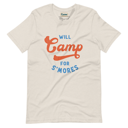 Will Camp For S'mores Adult Tee - Campy Goods and Gear