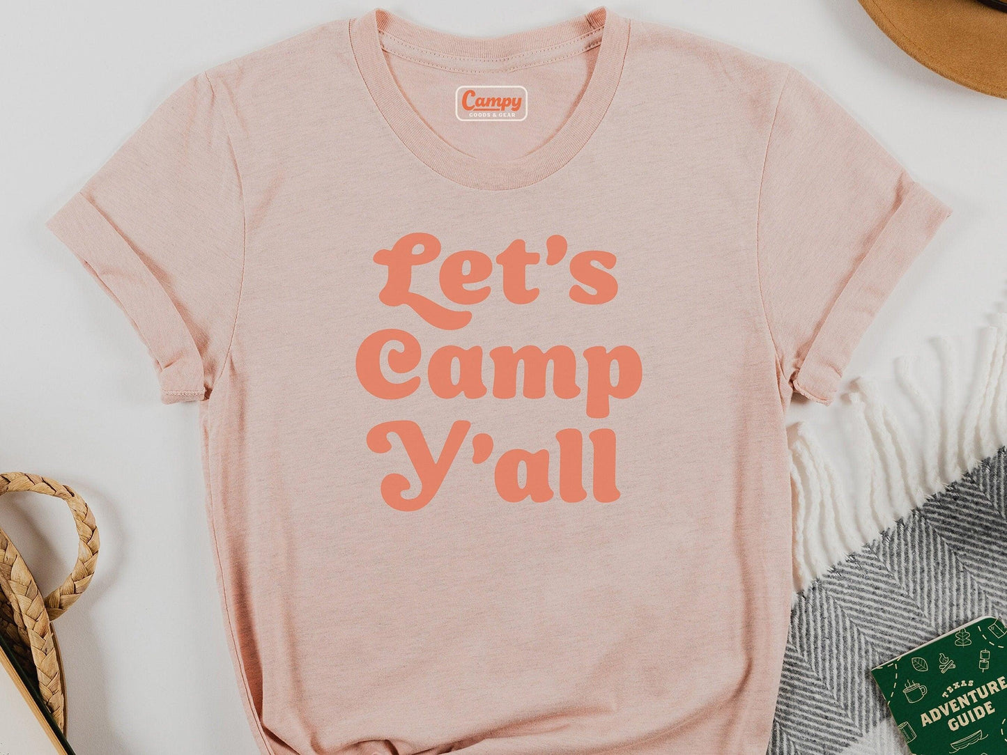 Let's Camp Y'all Adult Tee - Peach - Campy Goods and Gear