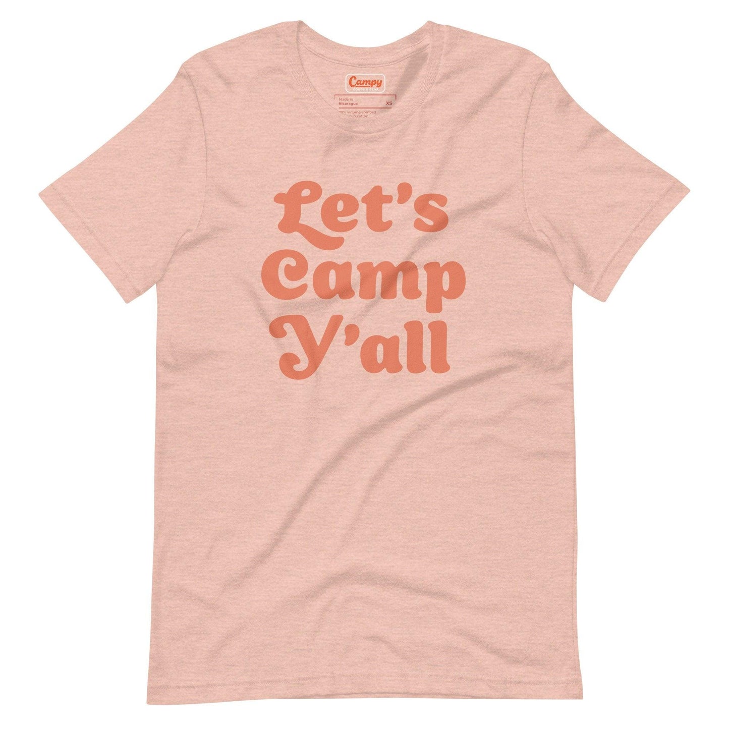 Let's Camp Y'all Adult Tee - Peach - Campy Goods and Gear