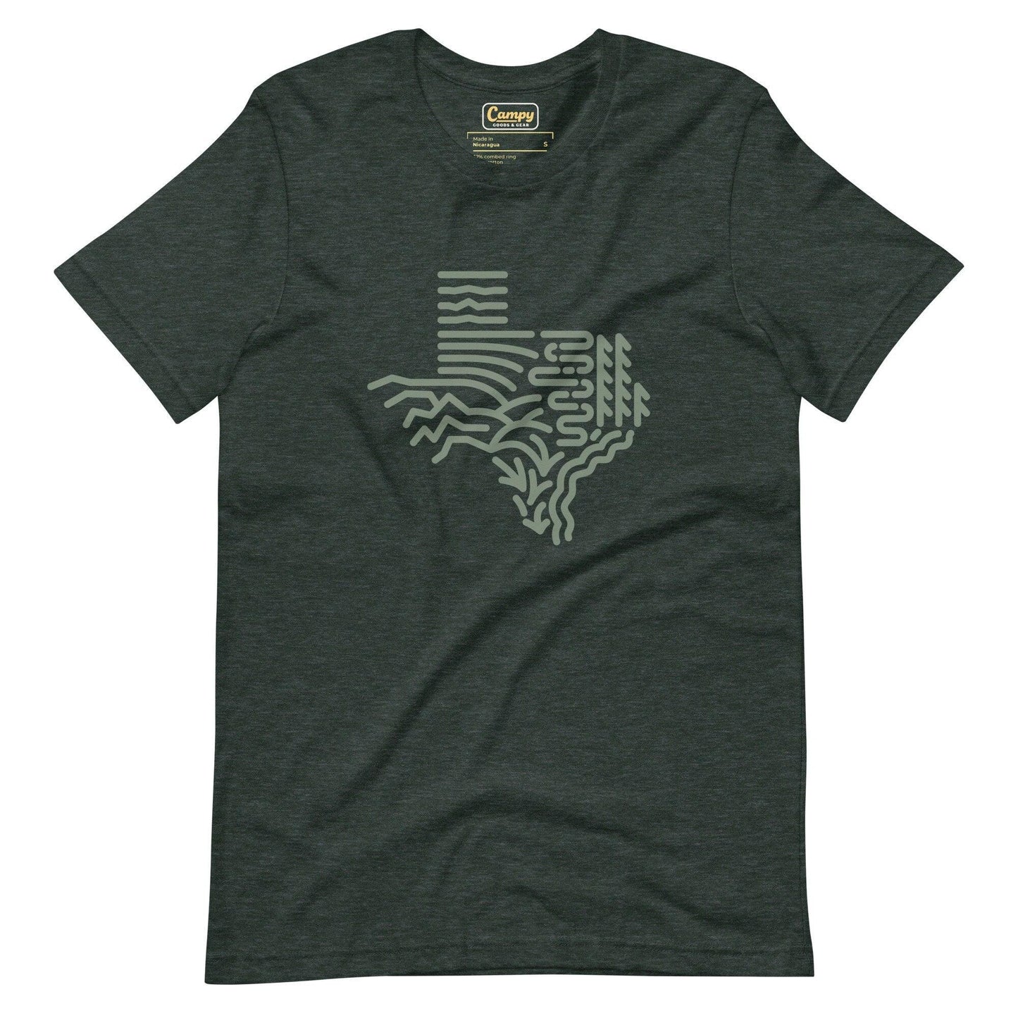 Texas Regions Graphic Adult Tee - Heather Forest - Campy Goods and Gear