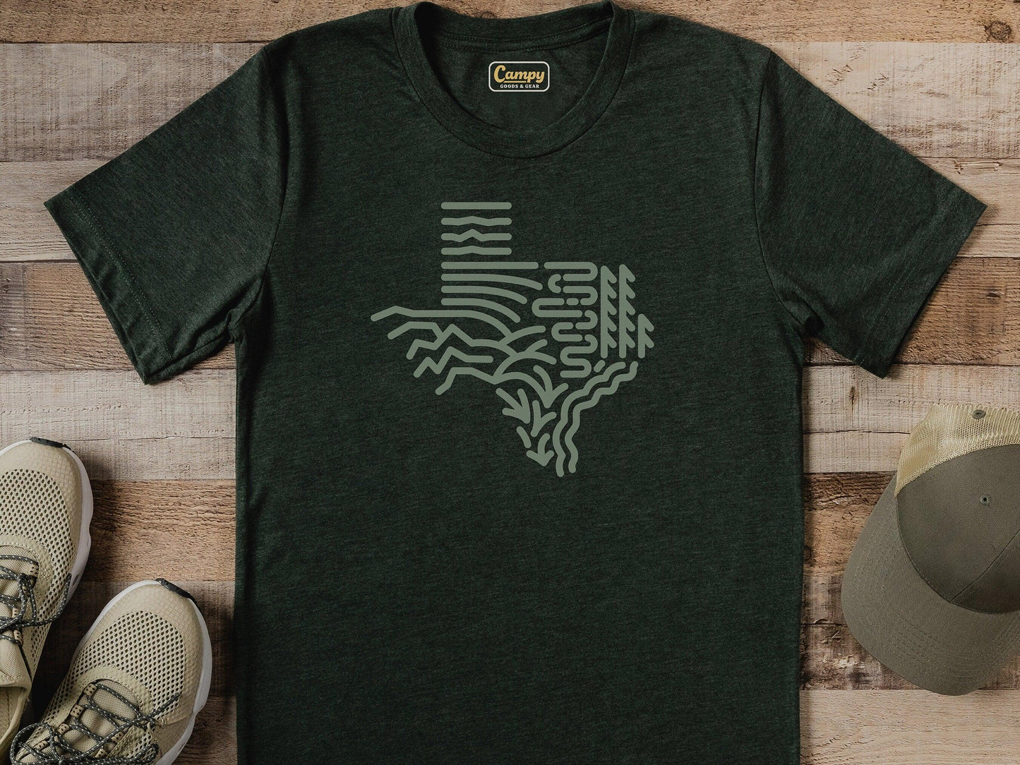 Texas Regions Graphic Adult Tee - Heather Forest - Campy Goods and Gear