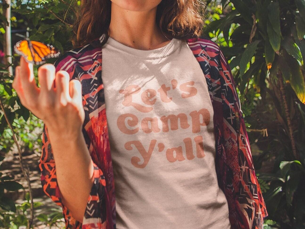 Let's Camp Y'all Adult Tee - Peach - Campy Goods and Gear